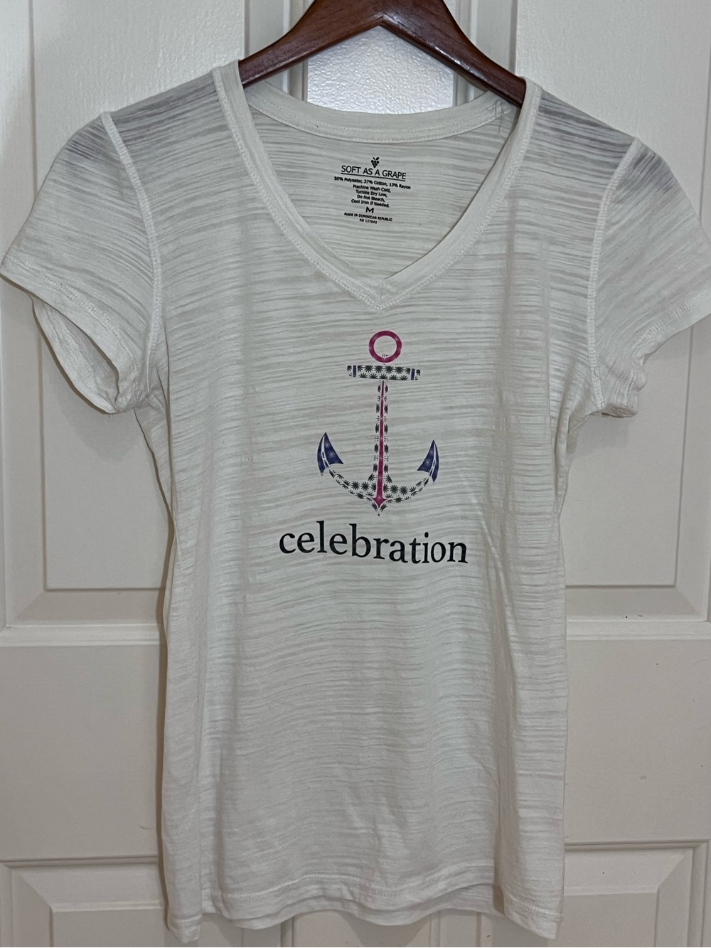 Women’s White 'Celebration' Anchor V-Neck Tee from Soft As A Grape brand